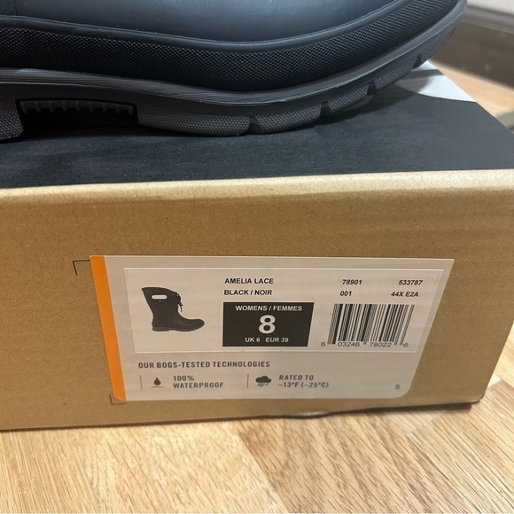 BOGS Amelia Lace Boots NEW Sz 8 Black Waterproof Winter Rain Snow Pull On Women - Picture 2 of 8